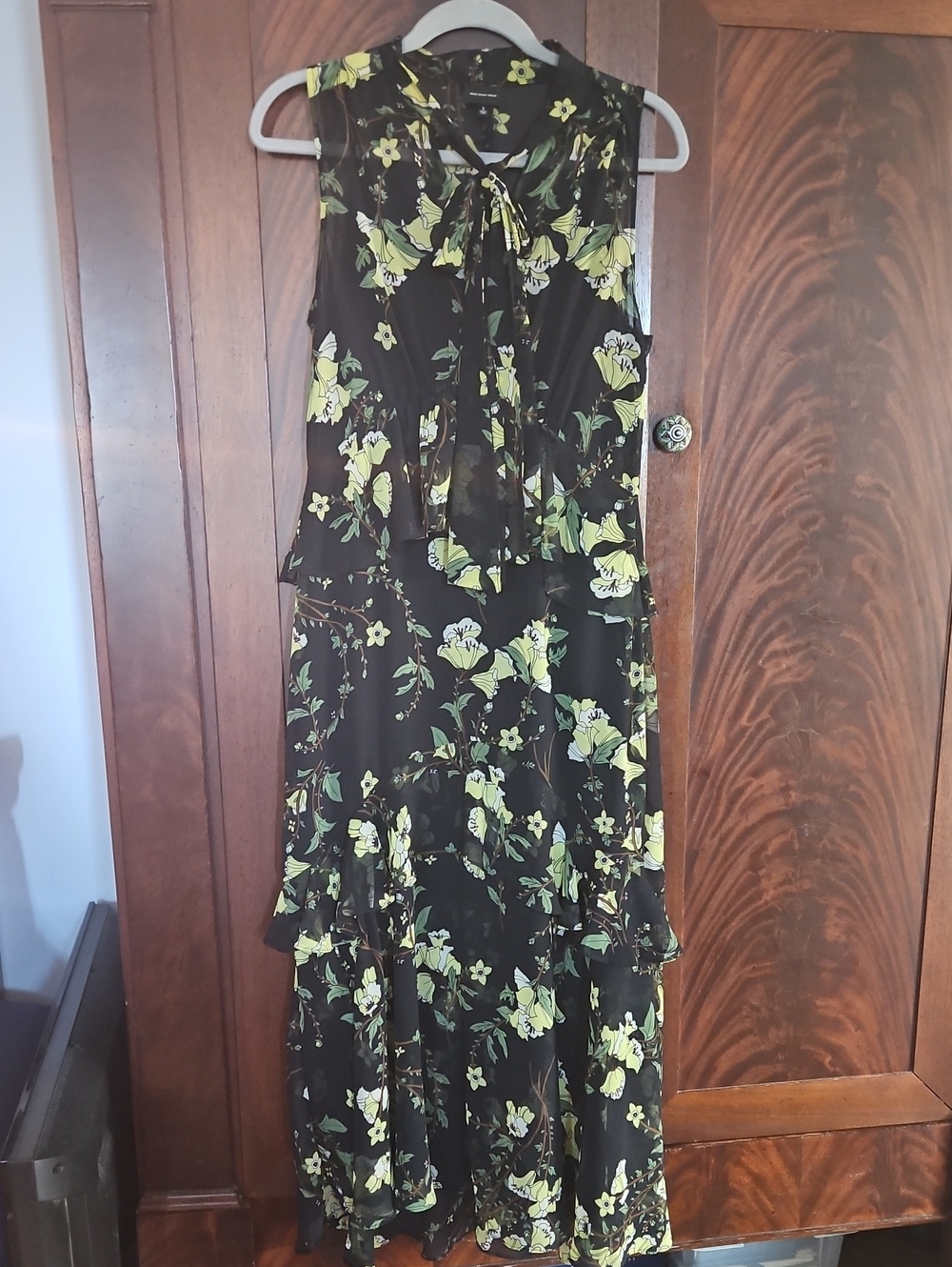 Who What Wear Black Maxi Dress with Yellow Floral Print - Size SMALL